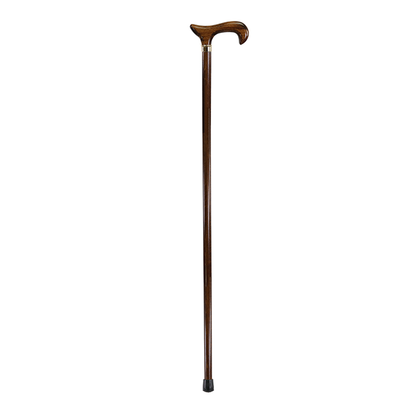 Brown Beech Wood Shaft Derby Walking Cane with Brass Collar